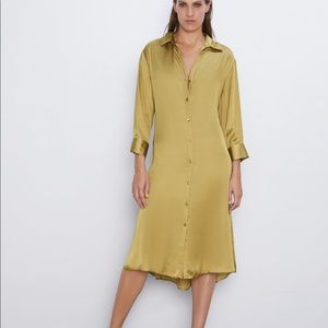 Zara olive/tan midi dress with belt with tags